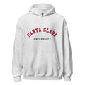 Unisex black hoodie featuring Santa Clara University logo printed across the front chest