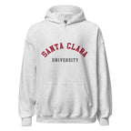 Unisex black hoodie featuring Santa Clara University logo printed across the front chest
