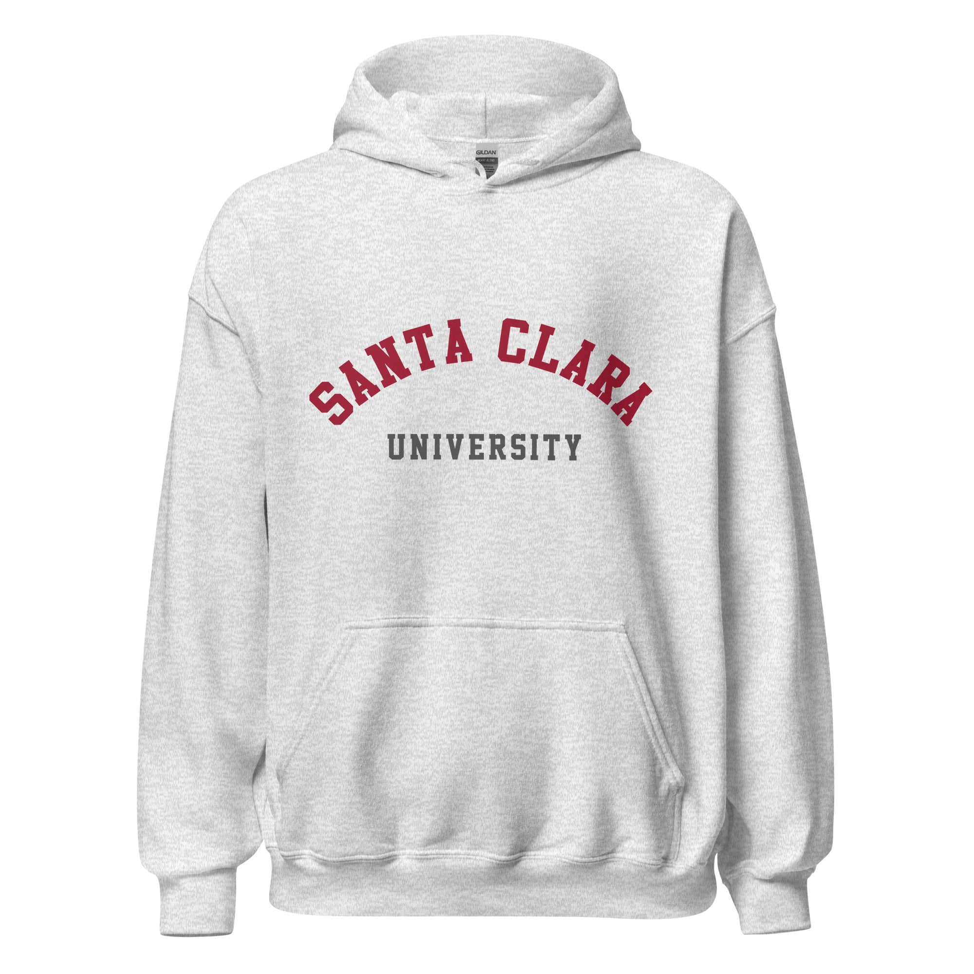 Unisex black hoodie featuring Santa Clara University logo printed across the front chest