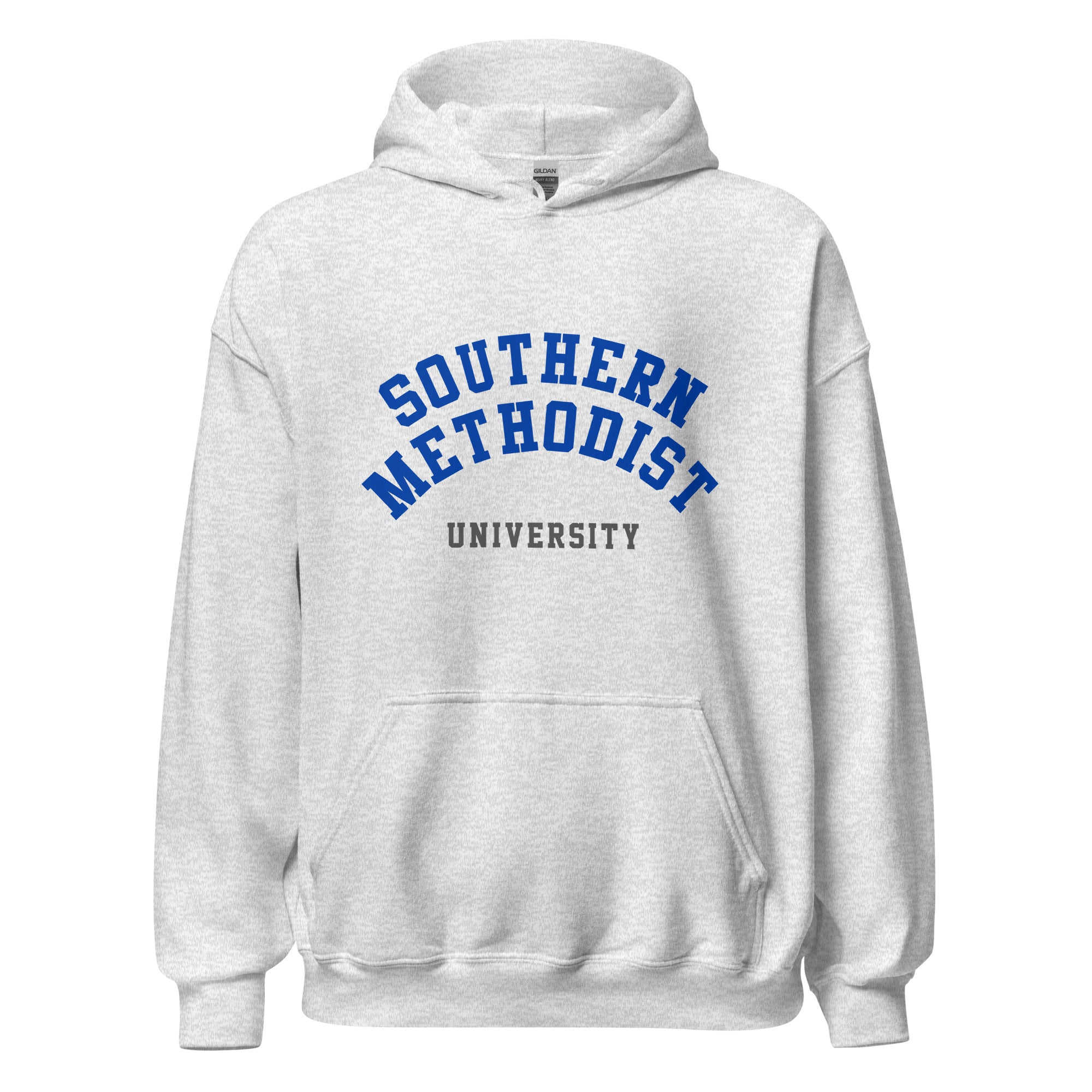 Unisex black hoodie featuring Southern Methodist University logo printed across the front chest