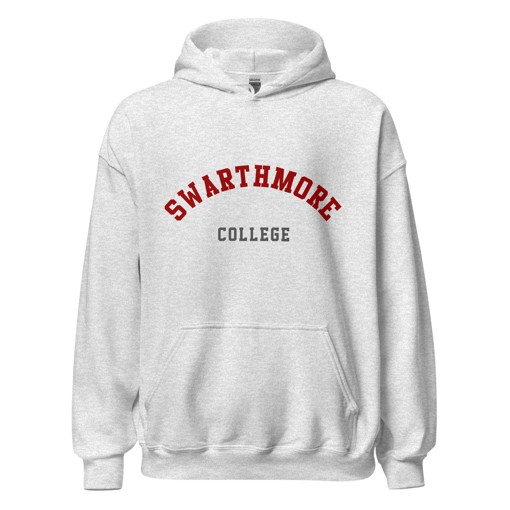 Unisex black hoodie featuring Swarthmore College logo printed across the front chest