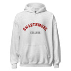 Unisex black hoodie featuring Swarthmore College logo printed across the front chest
