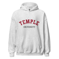 Unisex black hoodie featuring Temple University logo printed across the front chest