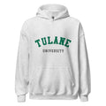 Unisex black hoodie featuring Tulane University logo printed across the front chest