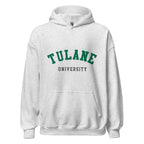Unisex black hoodie featuring Tulane University logo printed across the front chest