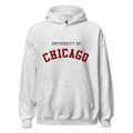 Unisex black hoodie featuring University of Chicago logo printed across the front chest