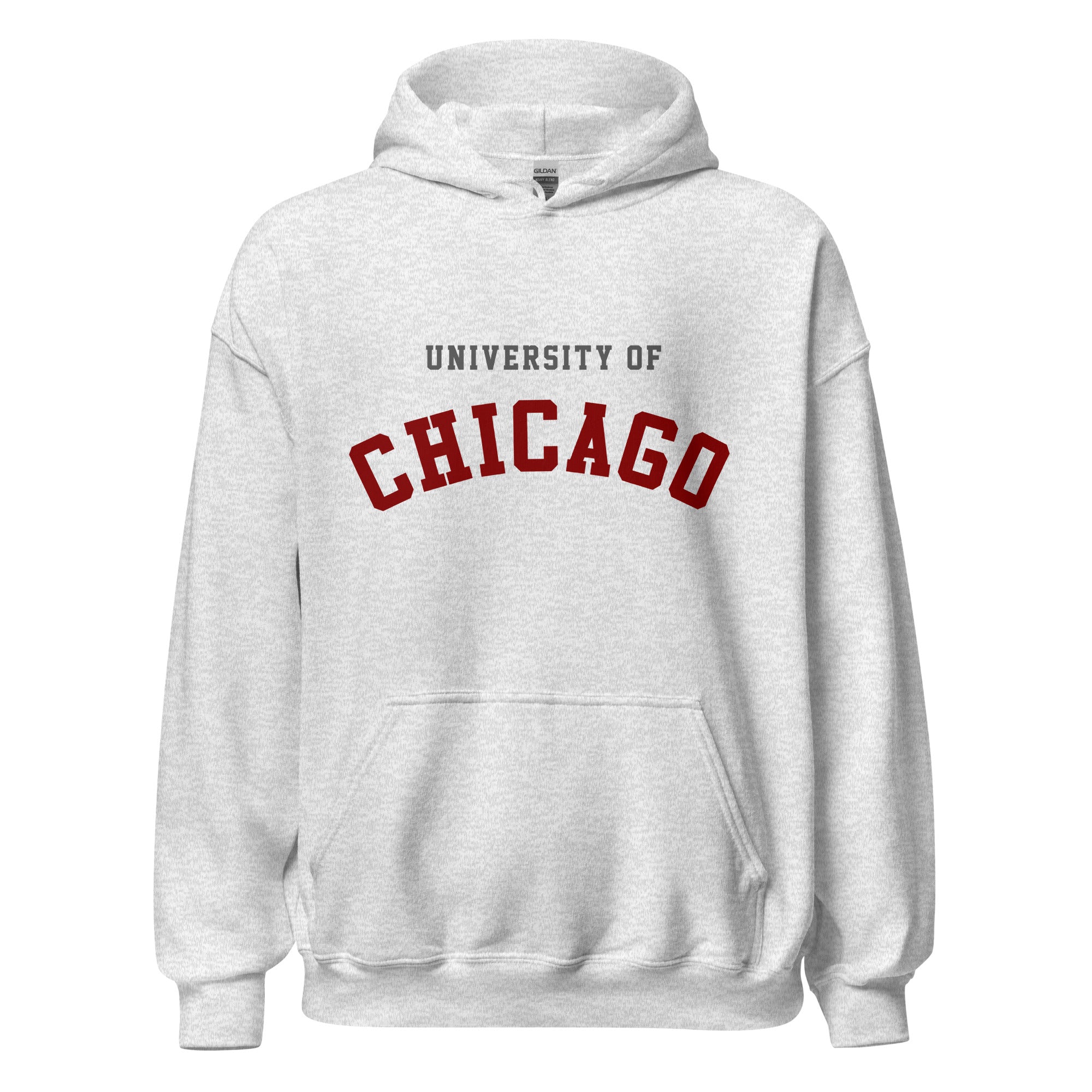 Unisex black hoodie featuring University of Chicago logo printed across the front chest