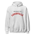 Unisex black hoodie featuring University of Louisville logo printed across the front chest