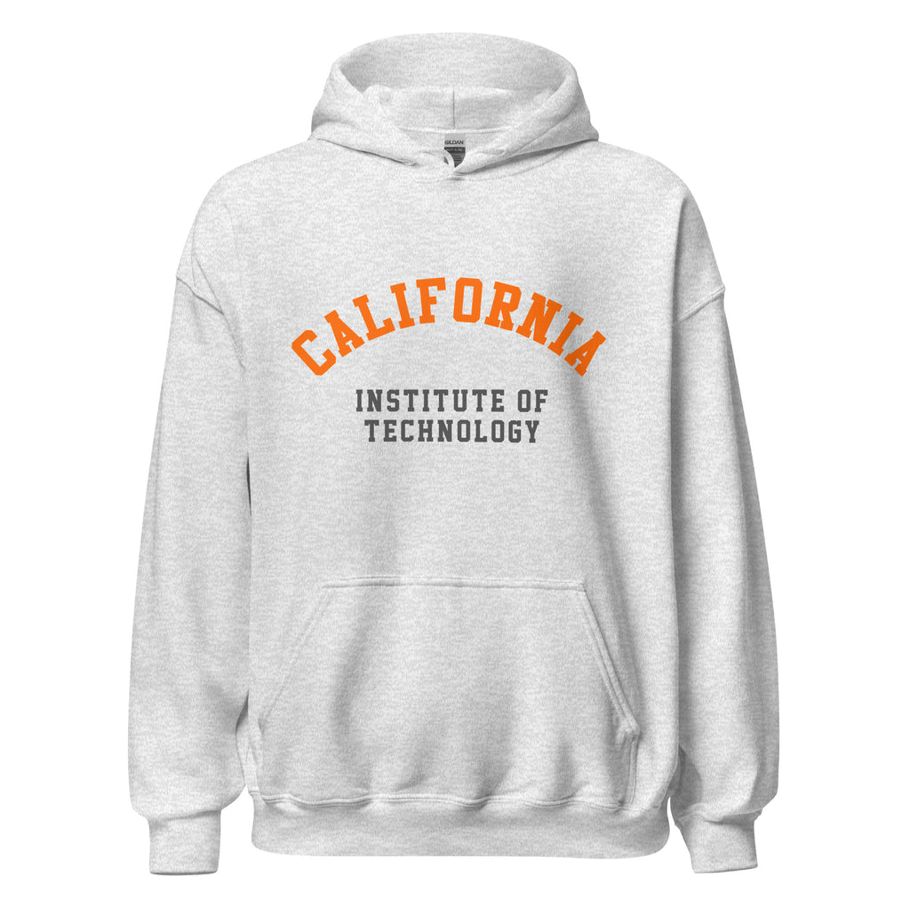 Unisex black hoodie featuring Caltech logo printed across the front chest