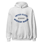 Unisex black hoodie featuring US Merchant Marine Academy logo printed across the front chest