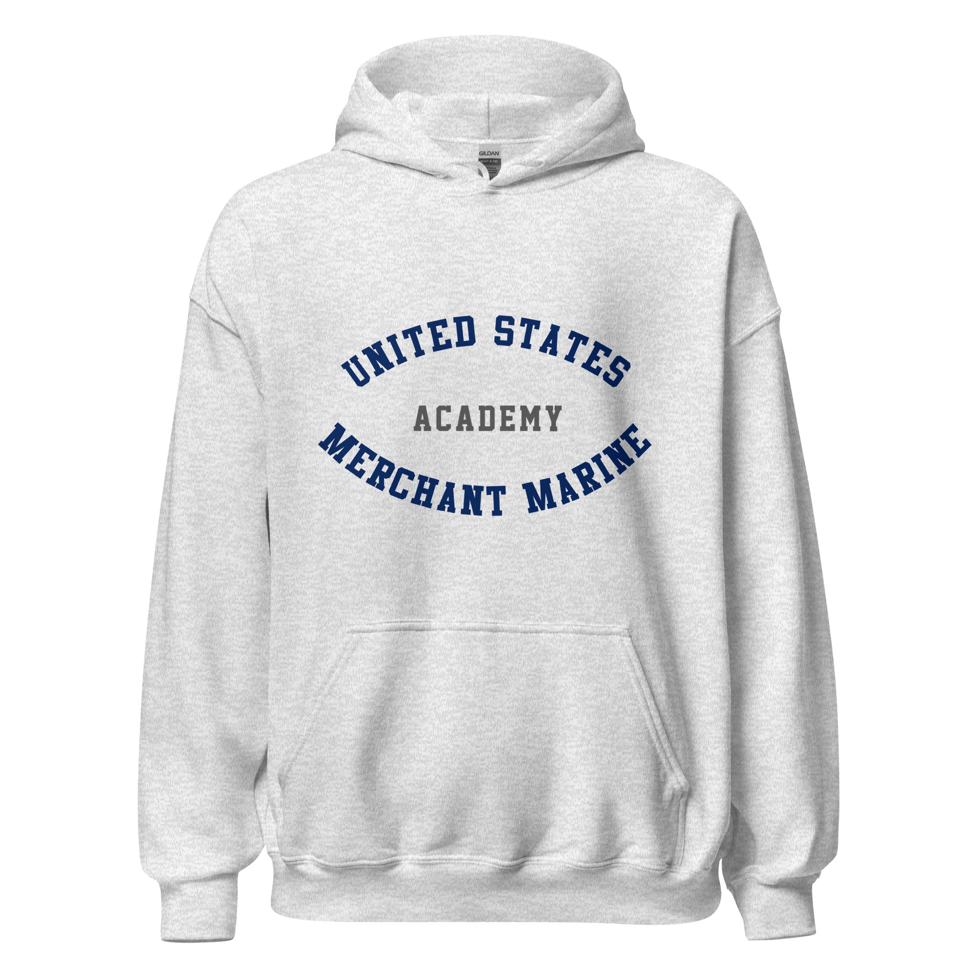 Unisex black hoodie featuring US Merchant Marine Academy logo printed across the front chest