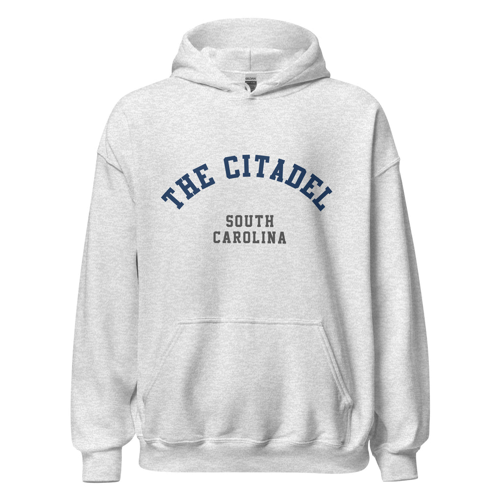 Unisex black hoodie featuring The Citadel logo printed across the front chest