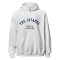 Unisex black hoodie featuring The Citadel logo printed across the front chest
