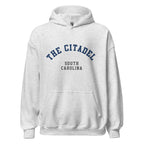 Unisex black hoodie featuring The Citadel logo printed across the front chest