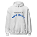 Unisex black hoodie featuring University of North Georgia logo printed across the front chest