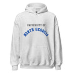 Unisex black hoodie featuring University of North Georgia logo printed across the front chest