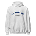Unisex black hoodie featuring US Naval War College logo printed across the front chest