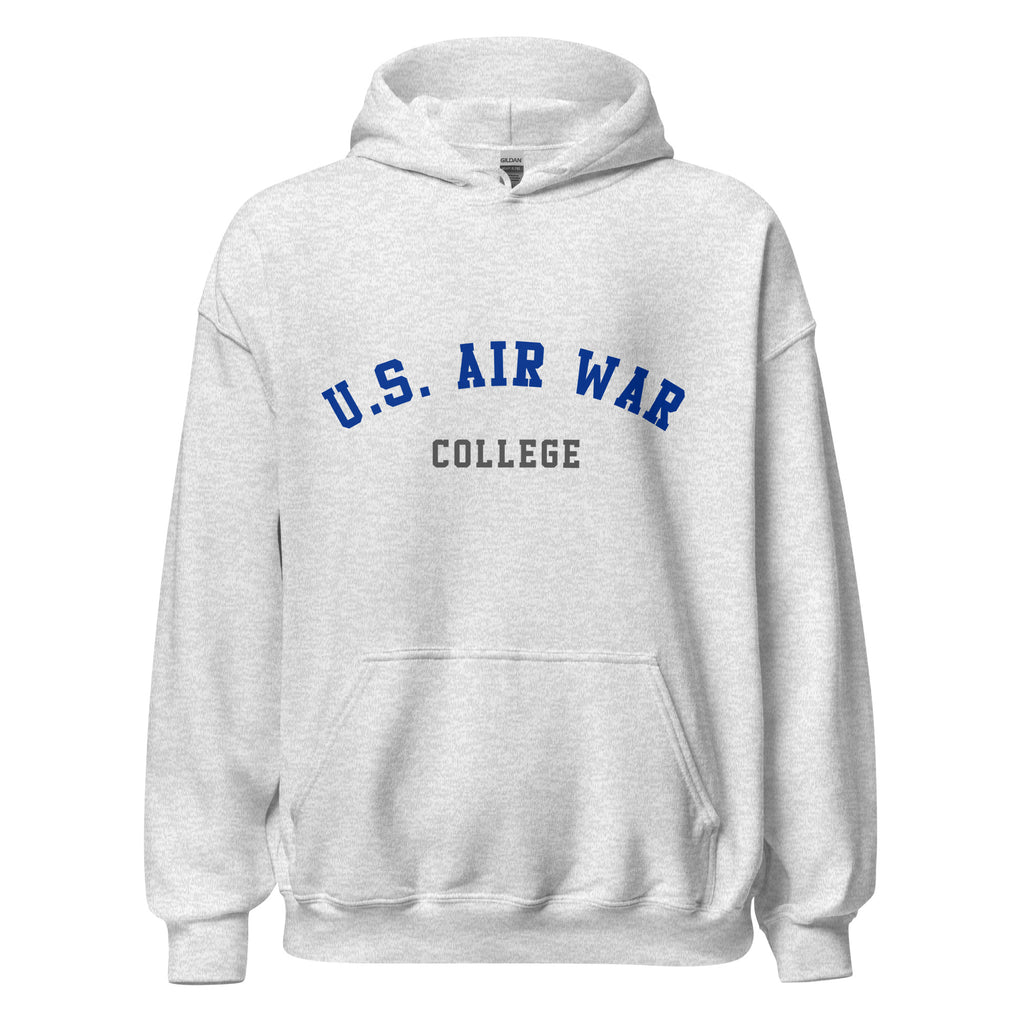 Unisex black hoodie featuring US Air War College logo printed across the front chest