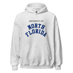 University of North Florida Unisex Hoodie, shown in Ash, front view, sizes S–5XL