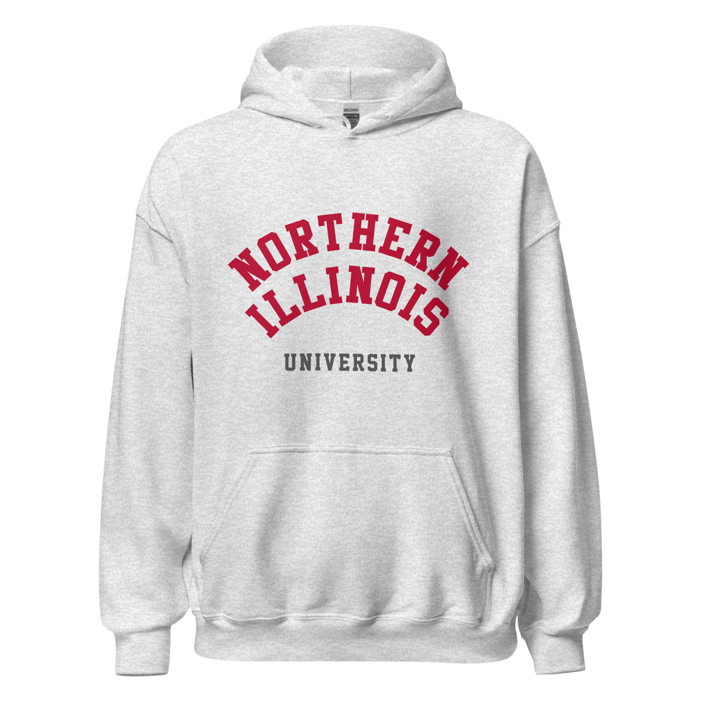 Northern Illinois University Unisex Hoodie, shown in Ash, front view, sizes S–5XL
