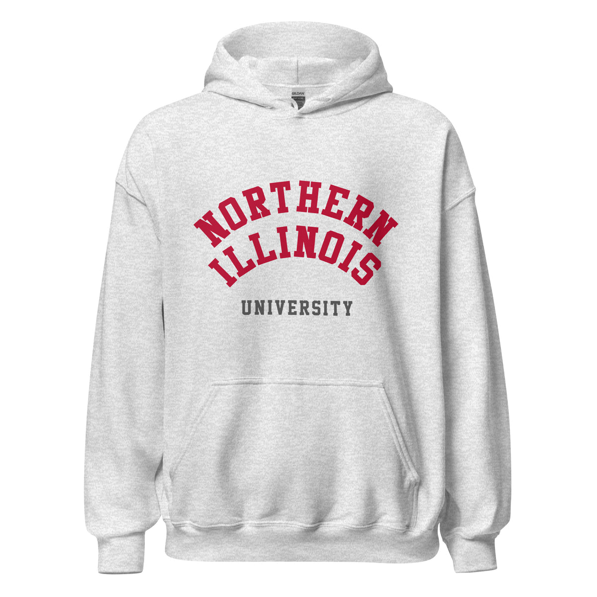 Northern Illinois University Unisex Hoodie, shown in Ash, front view, sizes S–5XL