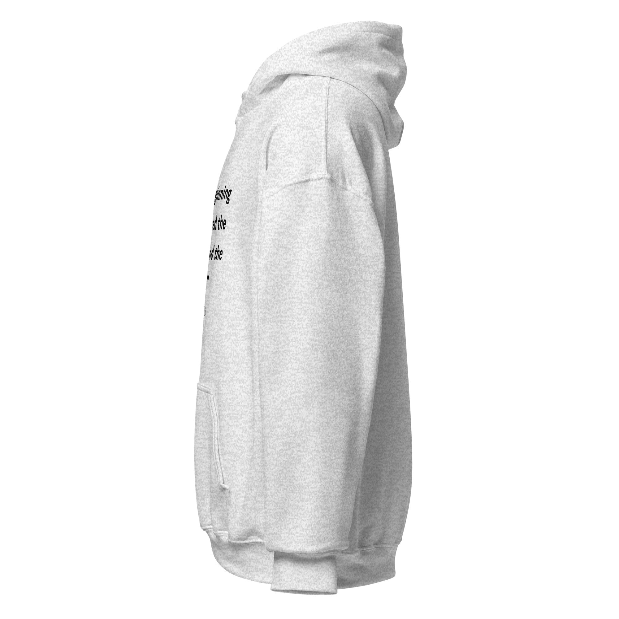 Unisex forest green hoodie with Genesis 1:1 Bible verse printed in black text on front