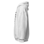 Unisex white hoodie with Colossians 3:14 Bible verse printed in black text on front