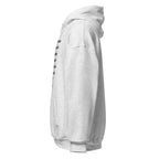 Unisex white hoodie with Psalm 55:22 Bible verse printed in black text on front
