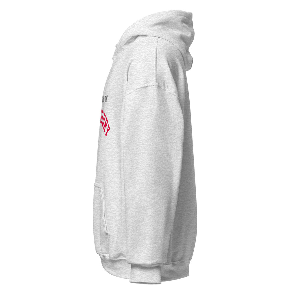 Unisex white hoodie featuring University of Canterbury logo printed across the front chest