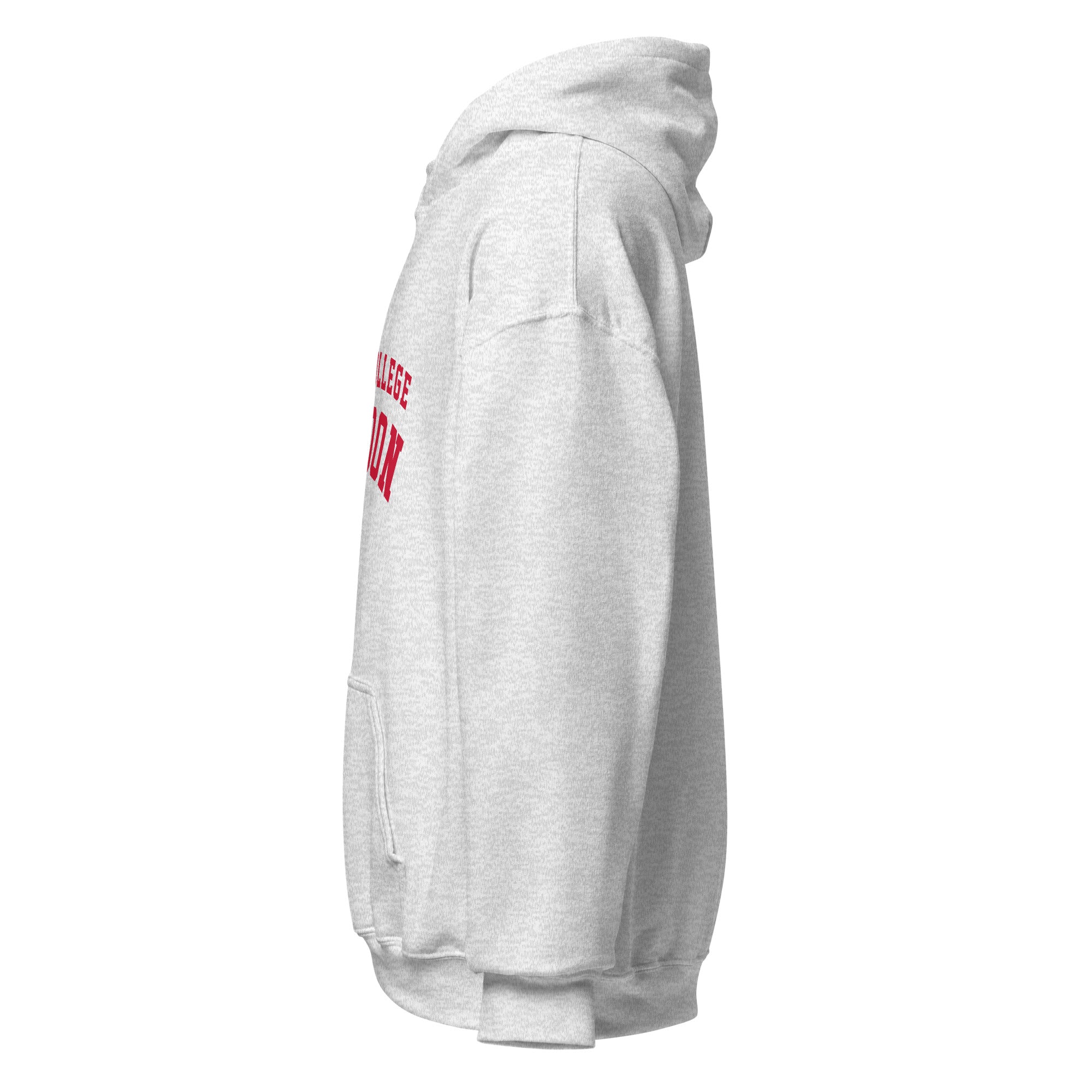 Unisex white hoodie featuring King's College London logo printed across the front chest