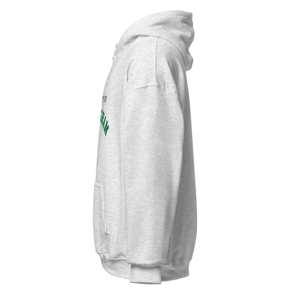 Unisex white hoodie featuring University of Nottingham logo printed across the front chest