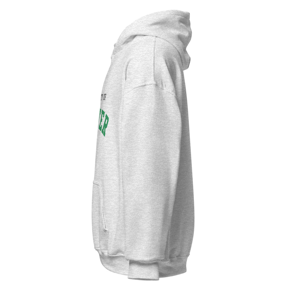 Unisex white hoodie featuring University of Exeter logo printed across the front chest