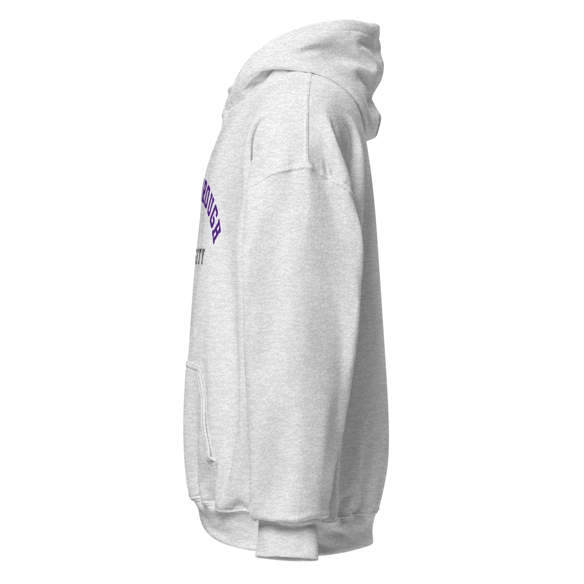 Unisex white hoodie featuring Loughborough University logo printed across the front chest