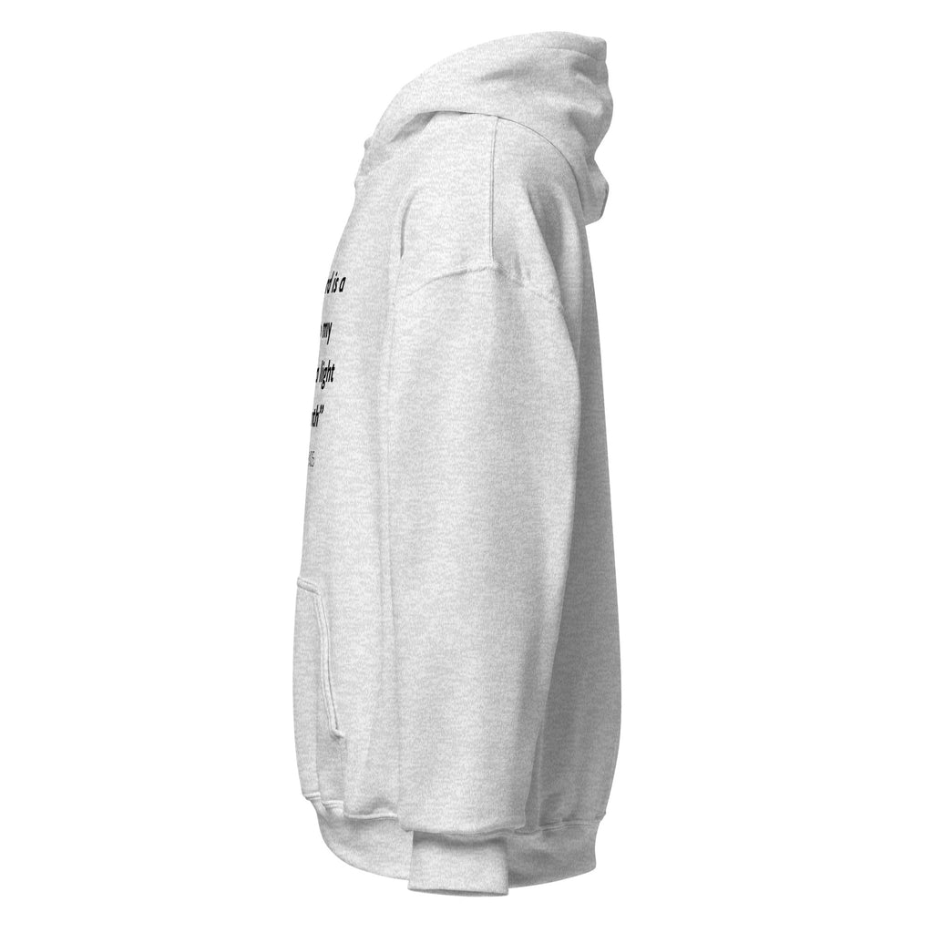 Unisex white hoodie with Psalm 119:105 Bible verse printed in black text on front