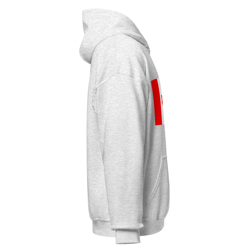 Unisex forest green hoodie featuring Canadian flag design printed across the front chest