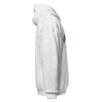 Unisex navy blue hoodie featuring Amherst College logo printed across the front chest