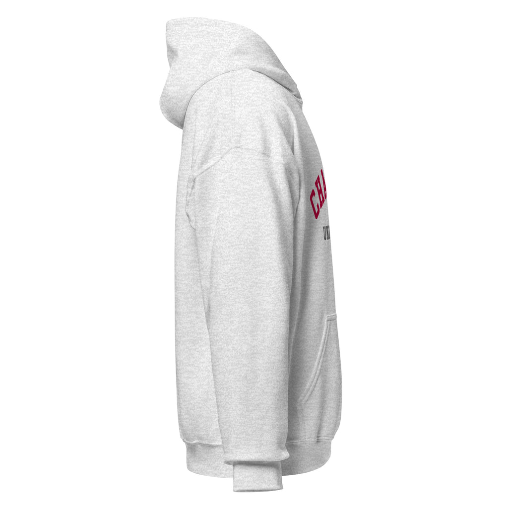 Unisex navy blue hoodie featuring Chapman University logo printed across the front chest
