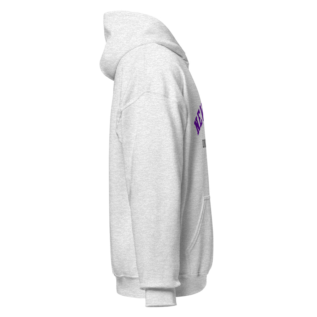 Unisex navy blue hoodie featuring New York University logo printed across the front chest