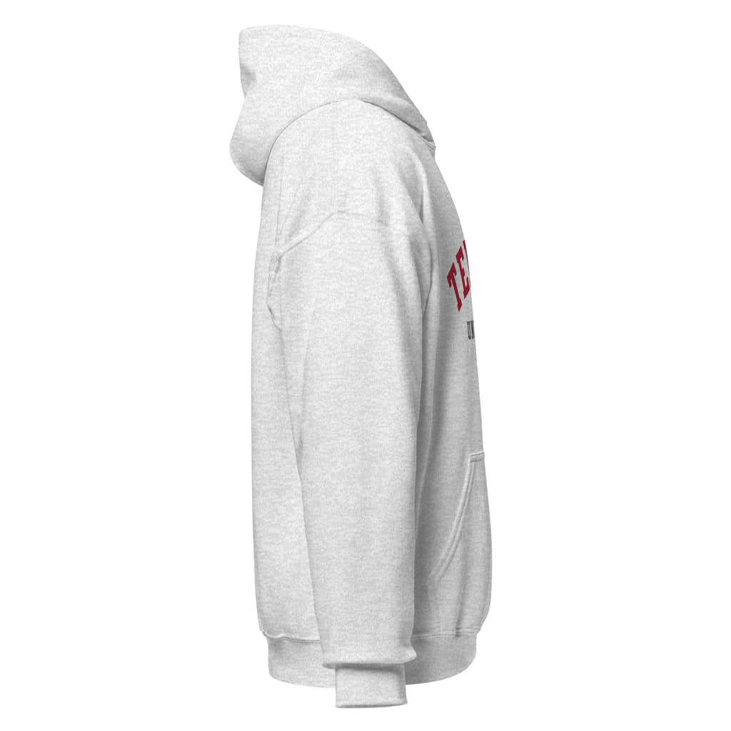 Unisex navy blue hoodie featuring Temple University logo printed across the front chest