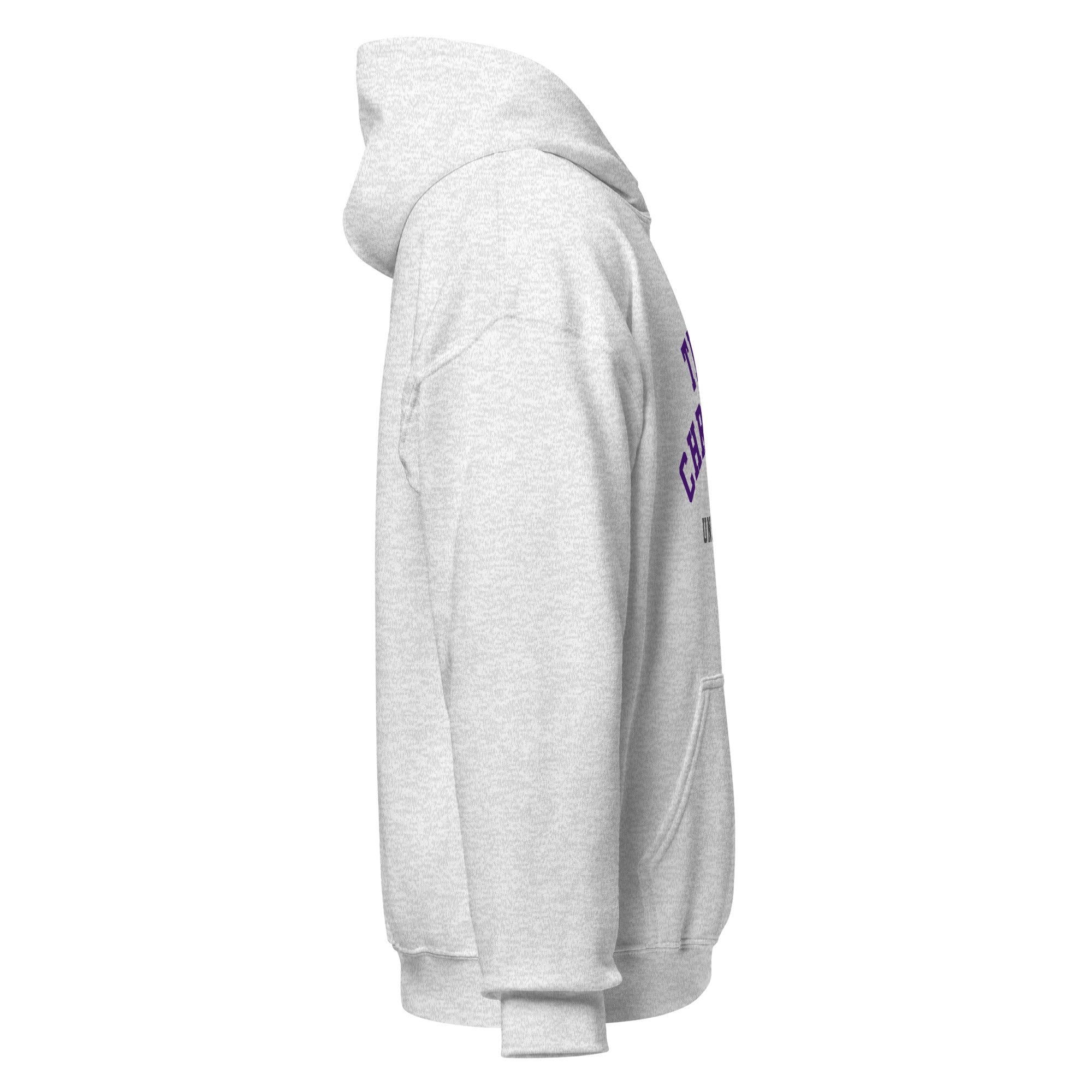 Unisex navy blue hoodie featuring Texas Christian University logo printed across the front chest