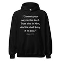 Unisex heather gray hoodie with Psalm 37:5 Bible verse printed in white text on front