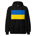 Unisex heather gray hoodie featuring Ukrainian flag design printed across the front chest