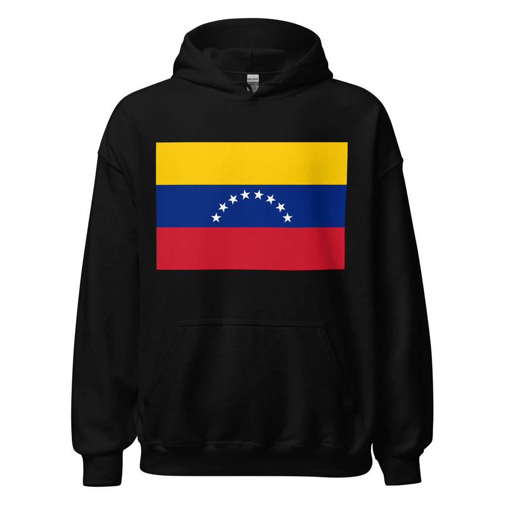 Unisex heather gray hoodie featuring Venezuelan flag design printed across the front chest