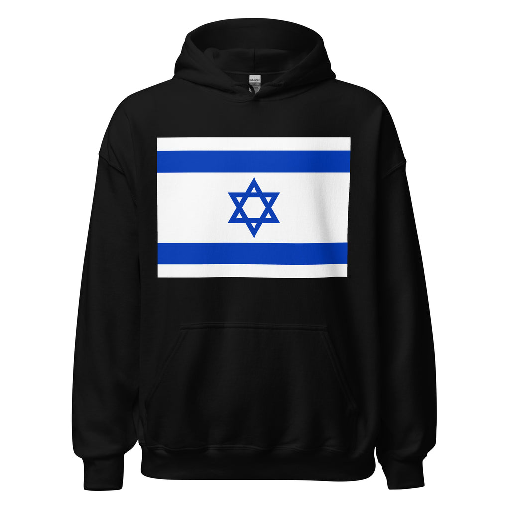 Unisex heather gray hoodie featuring Israeli flag design printed across the front chest