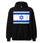 Unisex heather gray hoodie featuring Israeli flag design printed across the front chest