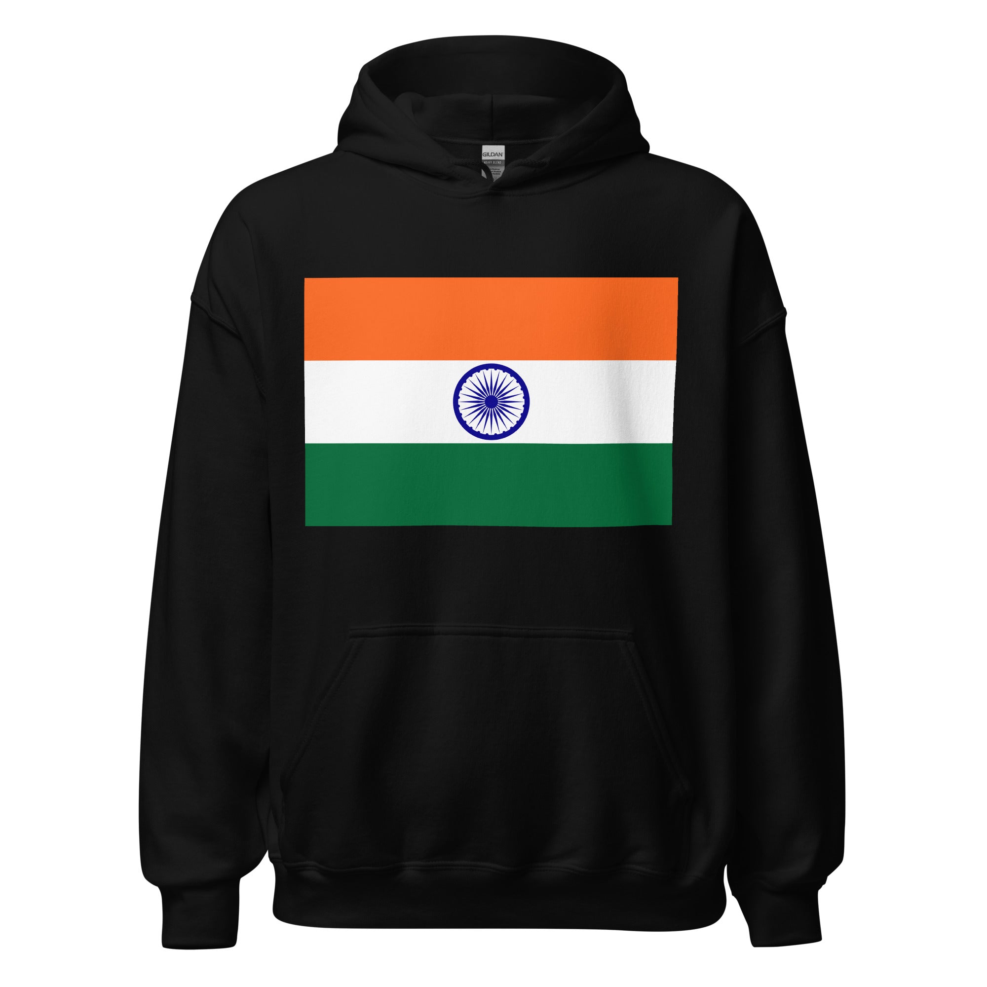 Unisex heather gray hoodie featuring Indian flag design printed across the front chest