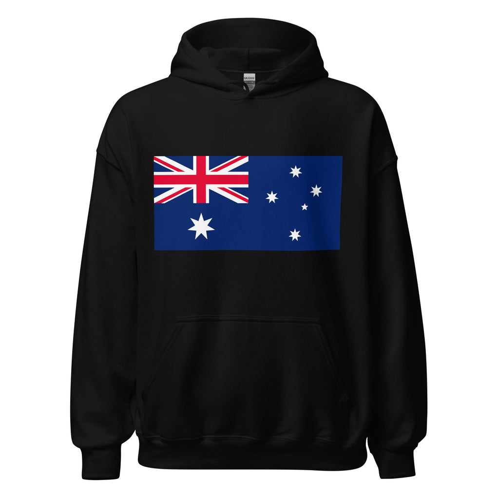 Unisex heather gray hoodie featuring Australian flag design printed across the front chest