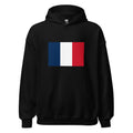 Unisex heather gray hoodie featuring French flag design printed across the front chest