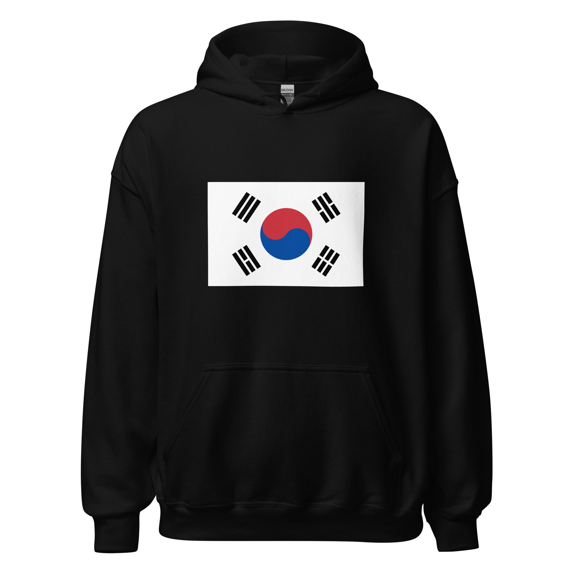 Unisex heather gray hoodie featuring South Korean flag design printed across the front chest