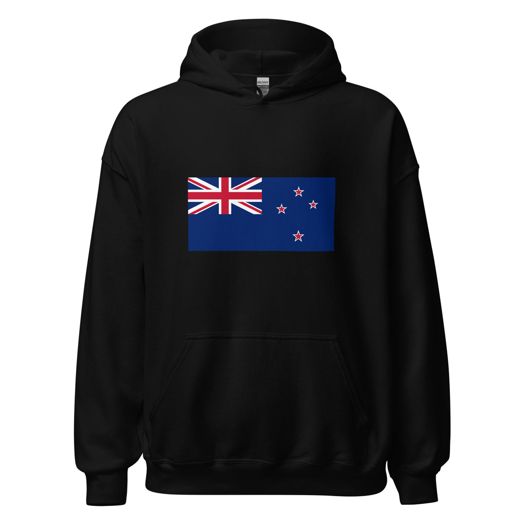 Unisex heather gray hoodie featuring New Zealand flag design printed across the front chest